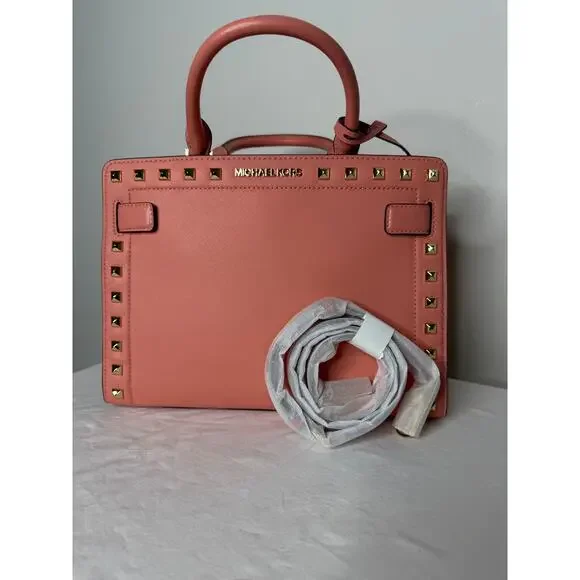 Michael Kors Coral Rayne Studded Saffiano Leather Satchel